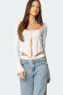 Abbie Split Front Pointelle Top