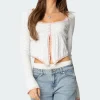Abbie Split Front Pointelle Top