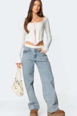 Abbie Split Front Pointelle Top