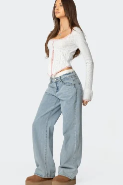 Abbie Split Front Pointelle Top