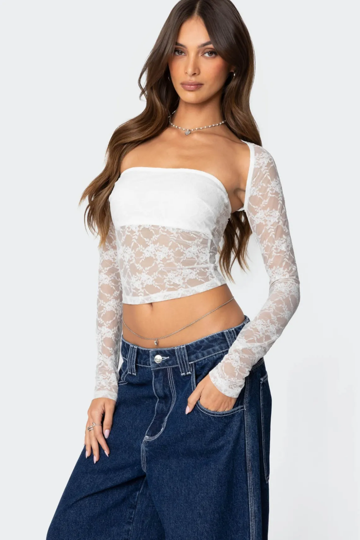 Addison Sheer Lace Two Piece Top