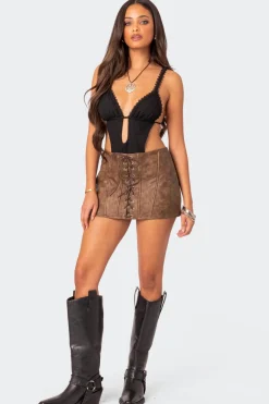 Ainsley Lace Up Faux Leather Mini Skirt
