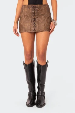 Ainsley Lace Up Faux Leather Mini Skirt