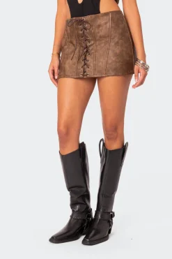 Ainsley Lace Up Faux Leather Mini Skirt