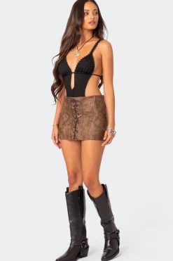 Ainsley Lace Up Faux Leather Mini Skirt