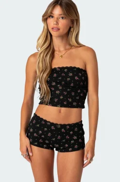 Aislinn Printed Waffle Tube Top