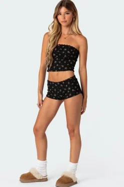 Aislinn Printed Waffle Tube Top