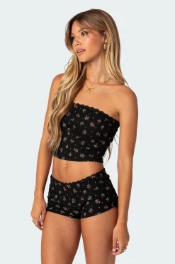 Aislinn Printed Waffle Tube Top