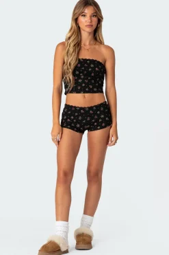 Aislinn Printed Waffle Tube Top