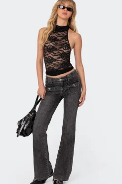 Alena High Neck Sheer Lace Top