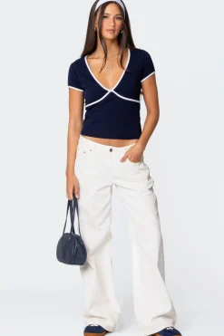 Alicia Contrast V Neck Top