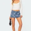 Alivia Satin Bow Denim Micro Skort