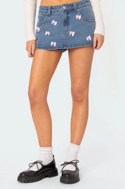 Alivia Satin Bow Denim Micro Skort
