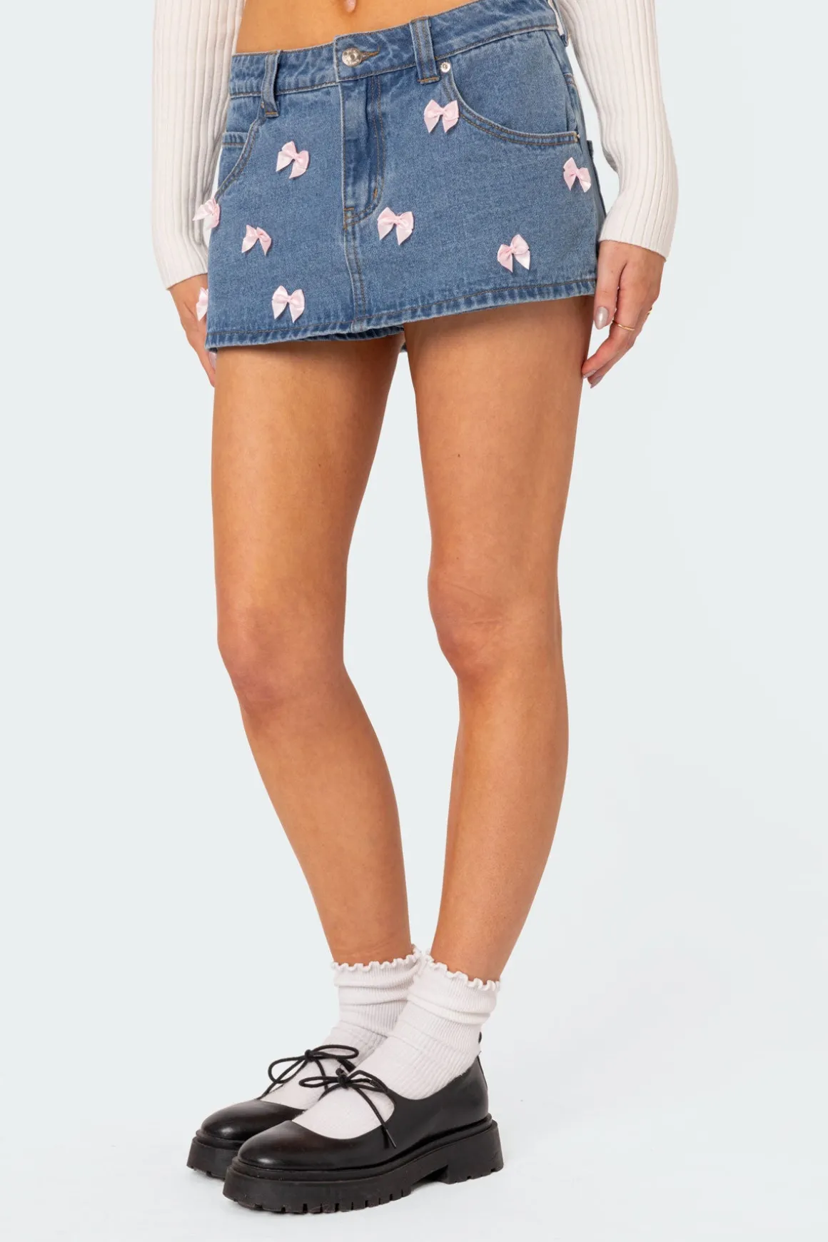 Alivia Satin Bow Denim Micro Skort