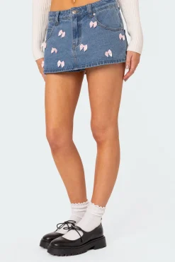 Alivia Satin Bow Denim Micro Skort