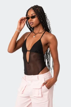 Alva Open Back Sheer Mesh Bodysuit