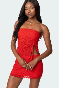 Amara Asymmetric Textured Lace Tube Top