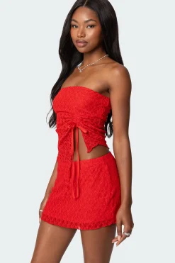 Amara Asymmetric Textured Lace Tube Top