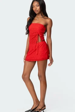Amara Asymmetric Textured Lace Tube Top