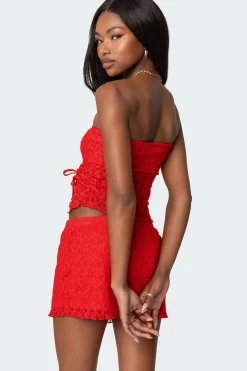 Amara Asymmetric Textured Lace Tube Top