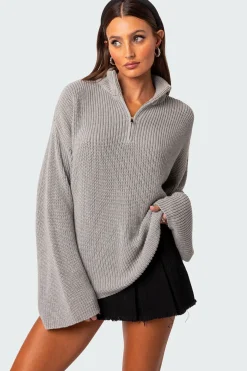 Amour High Neck Oversized Zip Sweater