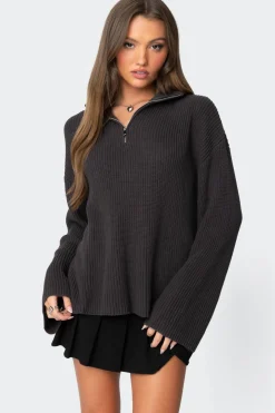 Amour High Neck Oversized Zip Sweater