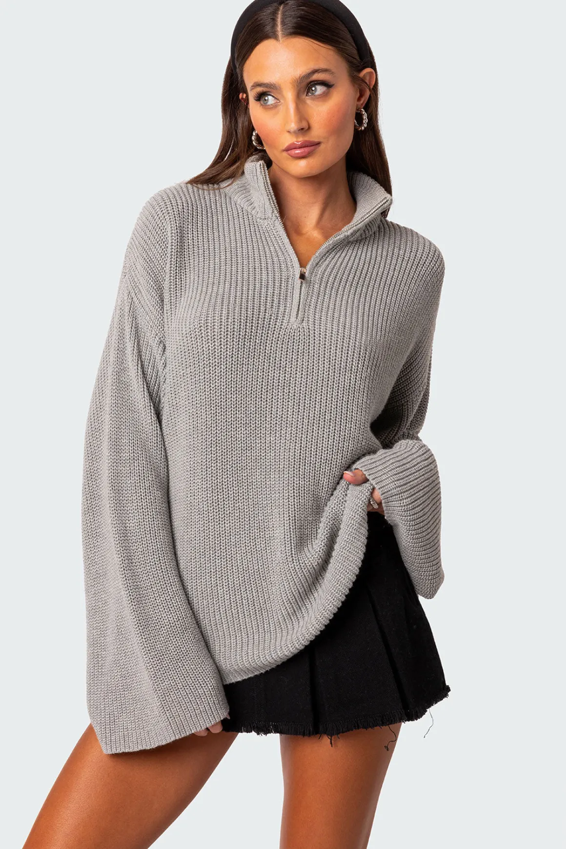 Amour High Neck Oversized Zip Sweater