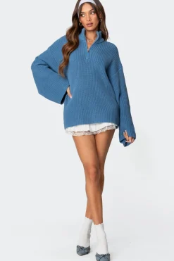 Amour High Neck Oversized Zip Sweater