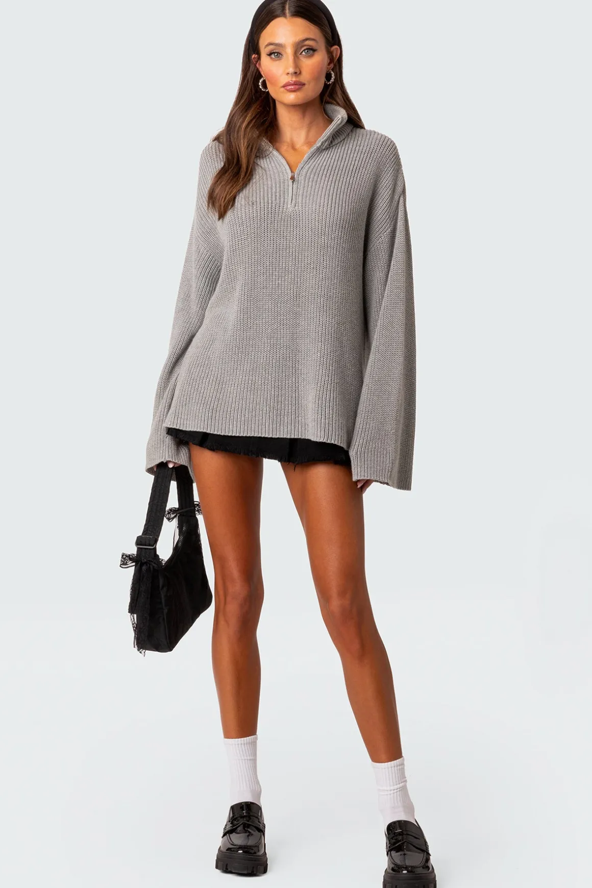 Amour High Neck Oversized Zip Sweater