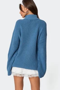 Amour High Neck Oversized Zip Sweater