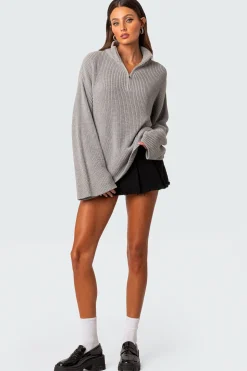 Amour High Neck Oversized Zip Sweater