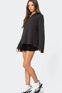 Amour High Neck Oversized Zip Sweater
