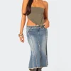 Arabella Distressed Denim Midi Skirt