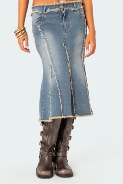 Arabella Distressed Denim Midi Skirt