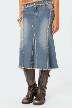 Arabella Distressed Denim Midi Skirt