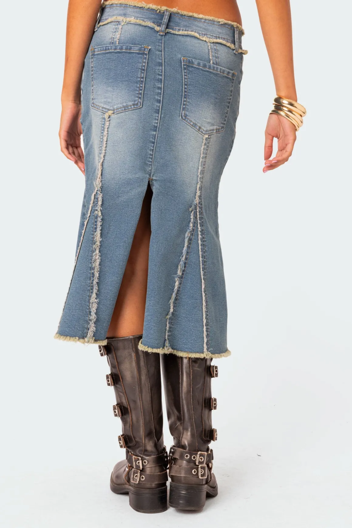 Arabella Distressed Denim Midi Skirt