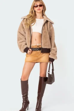 Ariah Distressed Hem Washed Denim Mini Skirt