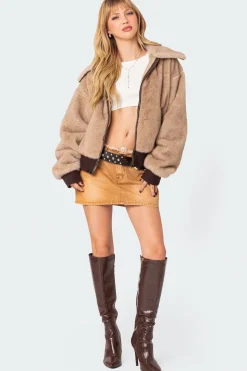 Ariah Distressed Hem Washed Denim Mini Skirt