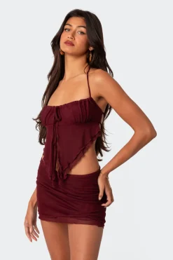 Ariyah Open Tie Back Ruffle Mesh Top