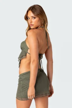 Ariyah Open Tie Back Ruffle Mesh Top