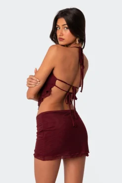 Ariyah Open Tie Back Ruffle Mesh Top
