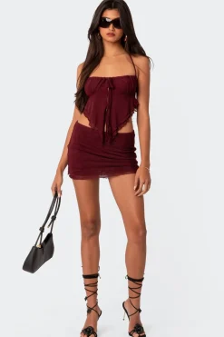 Ariyah Open Tie Back Ruffle Mesh Top