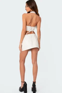 Armina Low Rise Faux Leather Slitted Mini Skirt