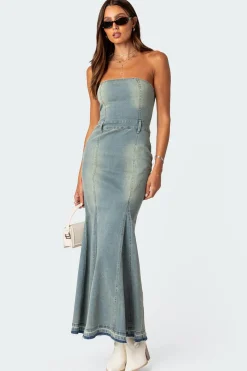 Astoria Slitted Denim Maxi Dress