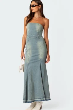 Astoria Slitted Denim Maxi Dress