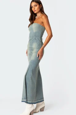 Astoria Slitted Denim Maxi Dress