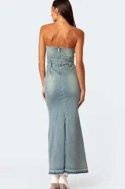 Astoria Slitted Denim Maxi Dress