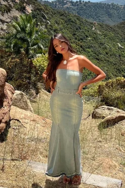 Astoria Slitted Denim Maxi Dress