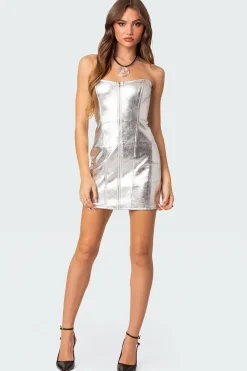 Astro Zip Up Metallic Mini Dress
