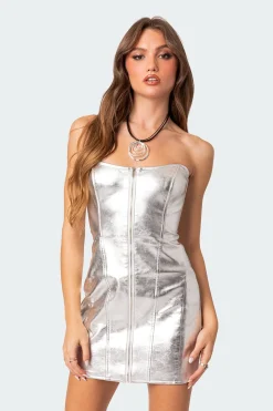 Astro Zip Up Metallic Mini Dress